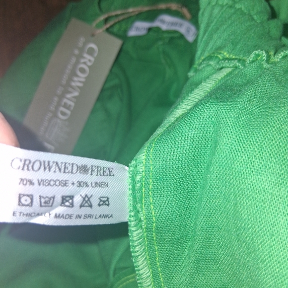 Crowned Free Linen Blend Kelly Green Elastic Waist  Paper Bag Waist XXL - Picture 6 of 7